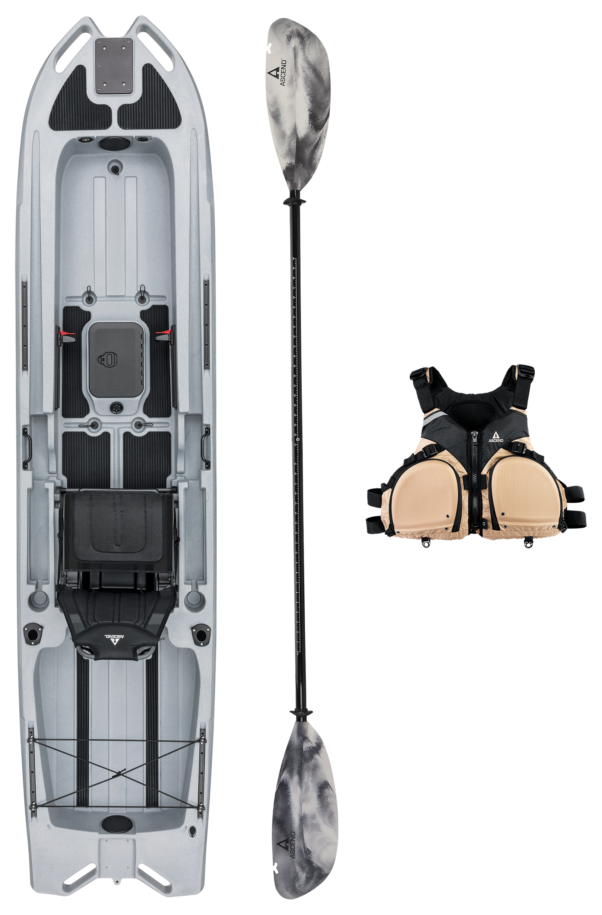 Ascend 133X Tournament Sit-On-Top Kayak with Yak-Power, Life Jacket